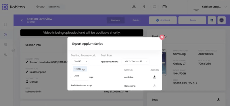 Export Appium scripts with enhanced Appium export